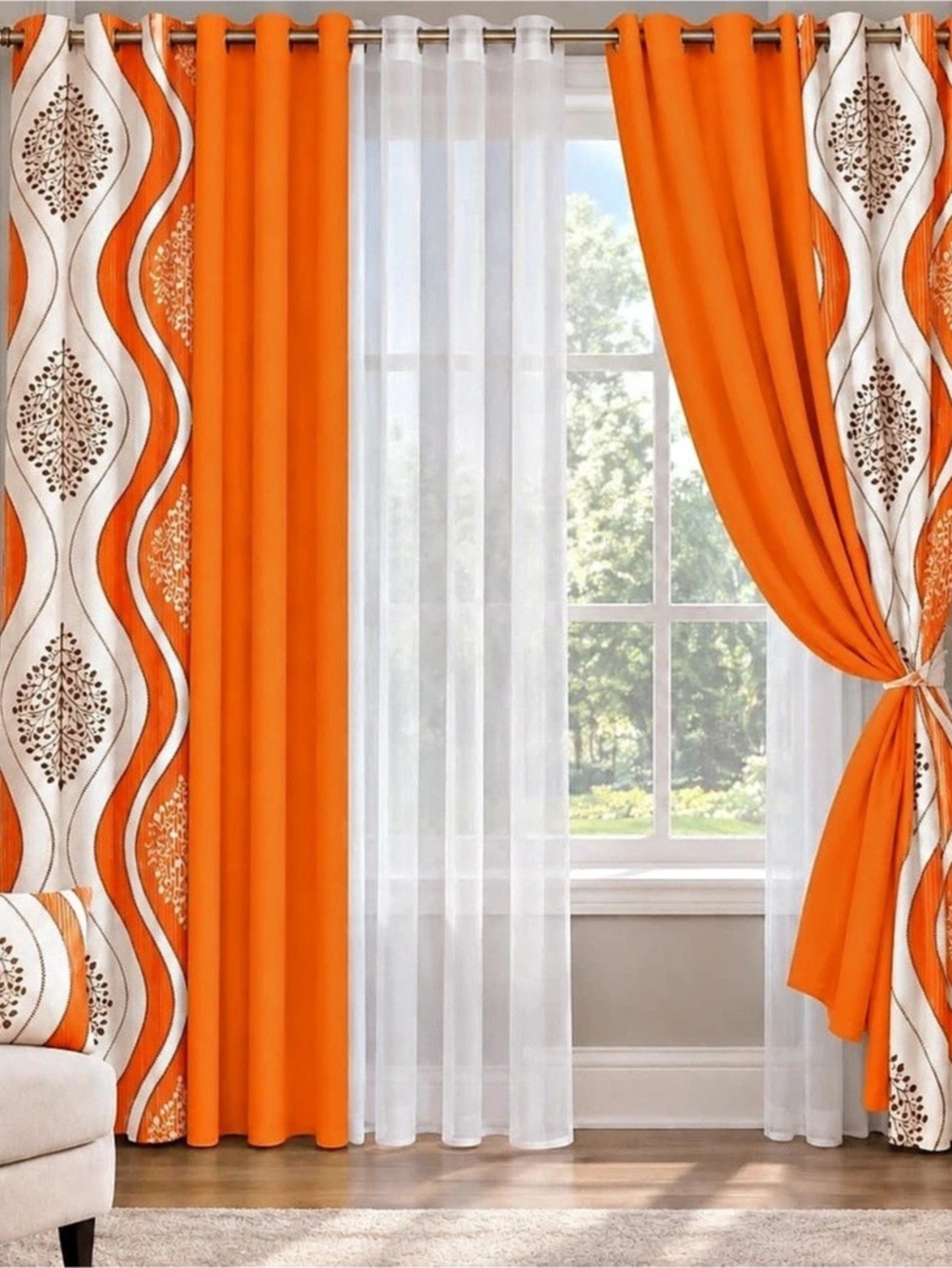 Orange & White Geometric Curtains